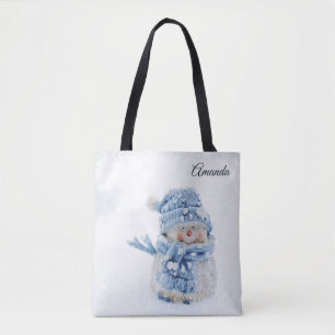 Photo of a Cute Snowman in Winter - Christmas Tote Bag
