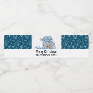 Photo of a Cute Snowman in Winter - Christmas Water Bottle Label