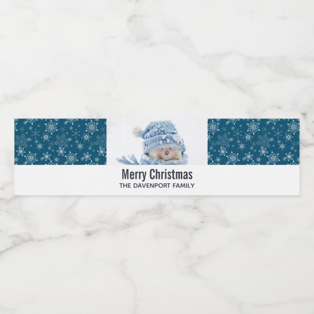 Photo of a Cute Snowman in Winter - Christmas Water Bottle Label (Single Label)