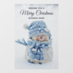 Photo of a Cute Snowman in Winter - Christmas Window Cling<br><div class="desc">A cute photograph of a little snowman. Standing outside in the winter with snow falling all around. This cute little guy is dressed up in blue knitted hat and scarf.</div>