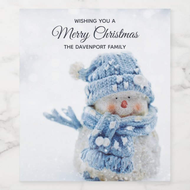 Photo of a Cute Snowman in Winter - Christmas Wine Label (Single Label)
