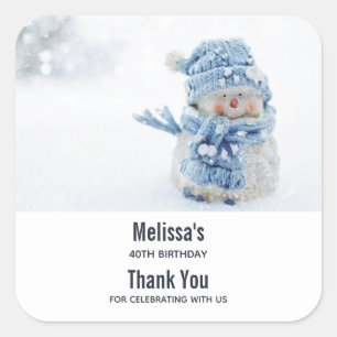Photo of a Cute Snowman in Winter - Favour Square Sticker