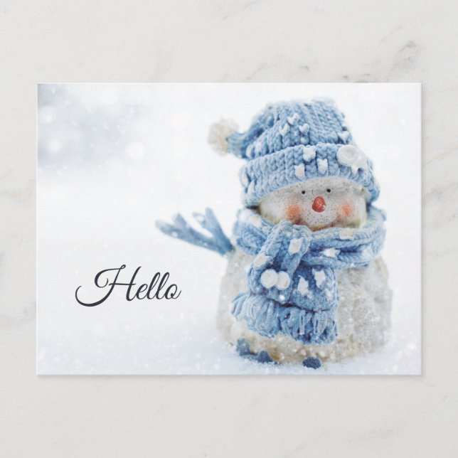 Photo of a Cute Snowman in Winter - Hello Postcard (Front)