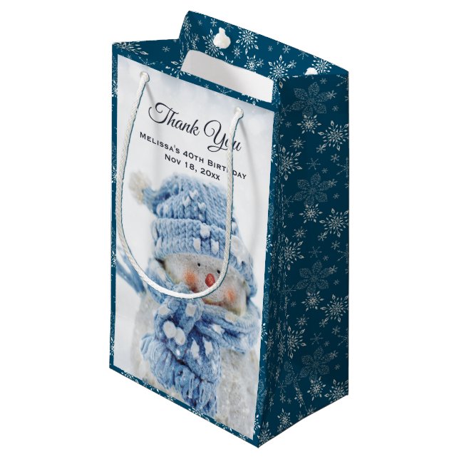 Photo of a Cute Snowman in Winter Thank You Small Gift Bag (Front Angled)
