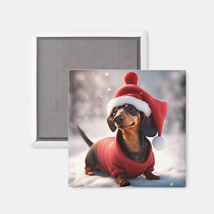 Photo of a dachshund with Christmas Hat Magnet