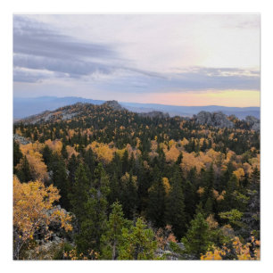 photo of a mountainous autumn forest, mountains, p poster