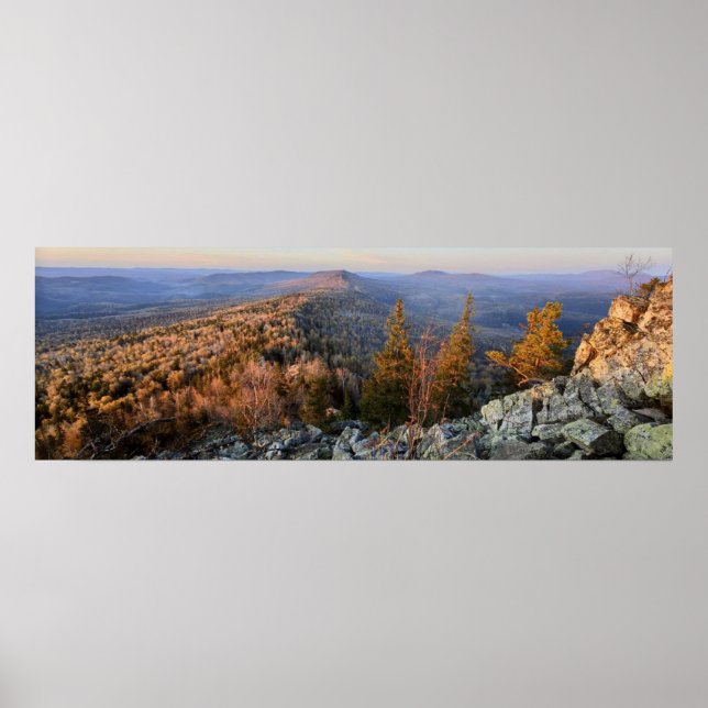 photo of a mountainous autumn forest, mountains, p poster (Front)