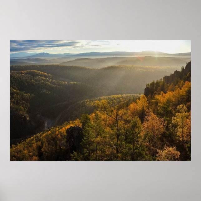 photo of a mountainous autumn forest, mountains, p poster (Front)