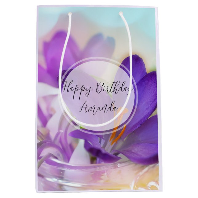 Photo of a Pretty Purple Spring Crocus Birthday Medium Gift Bag (Front)