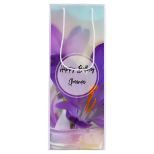 Photo of a Pretty Purple Spring Crocus Birthday Wine Gift Bag