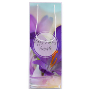 Photo of a Pretty Purple Spring Crocus Birthday Wine Gift Bag