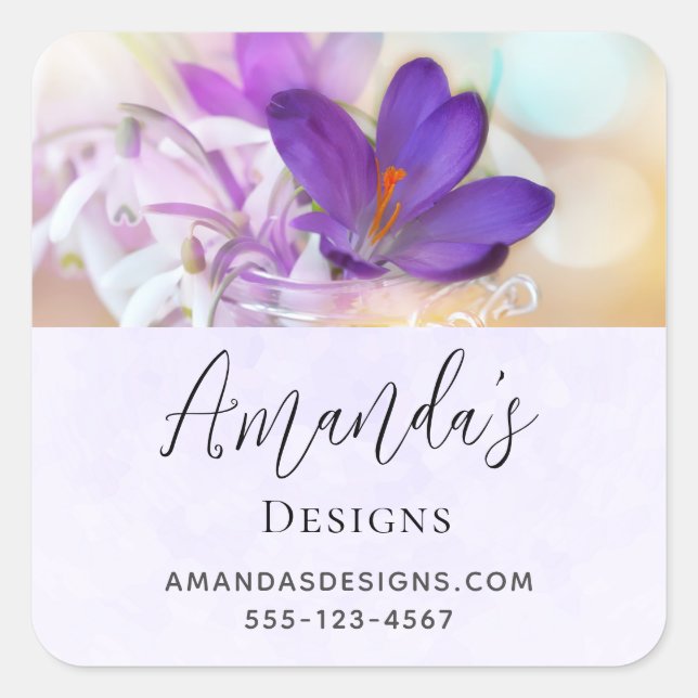  Photo of a Pretty Purple Spring Crocus Business Square Sticker (Front)