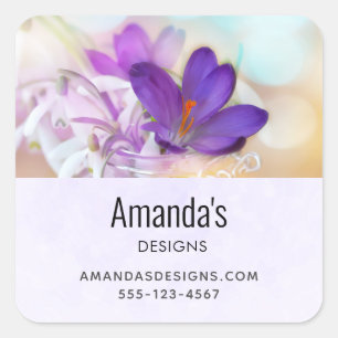 Photo of a Pretty Purple Spring Crocus Business Square Sticker