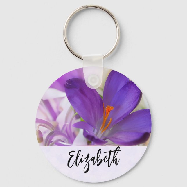 Photo of a Pretty Purple Spring Crocus Key Ring (Front)