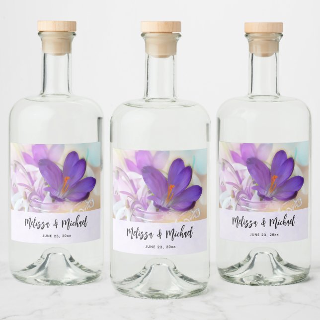 Photo of a Pretty Purple Spring Crocus Liquor Bottle Label (Bottles)