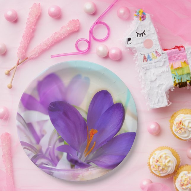 Photo of a Pretty Purple Spring Crocus Paper Plate (Party)