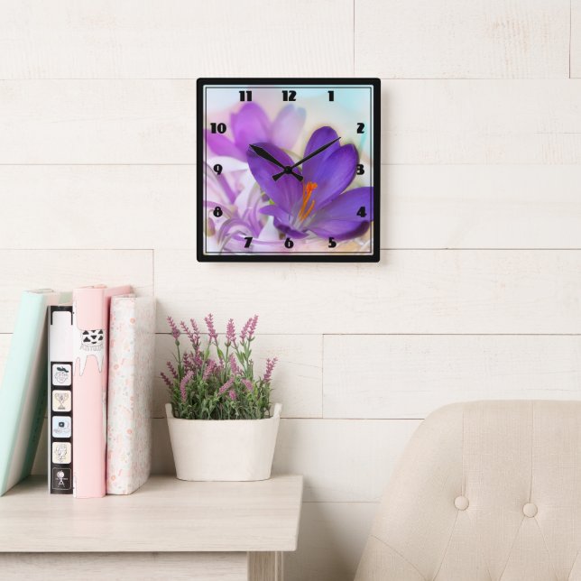 Photo of a Pretty Purple Spring Crocus Square Wall Clock (Reading Room)