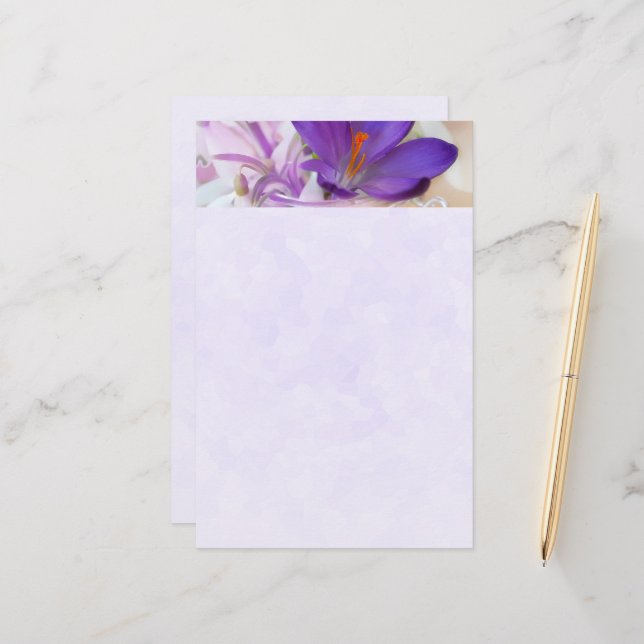 Photo of a Pretty Purple Spring Crocus Stationery (Front/Back In Situ)