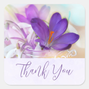 Photo of a Pretty Purple Spring Crocus Thank You Square Sticker