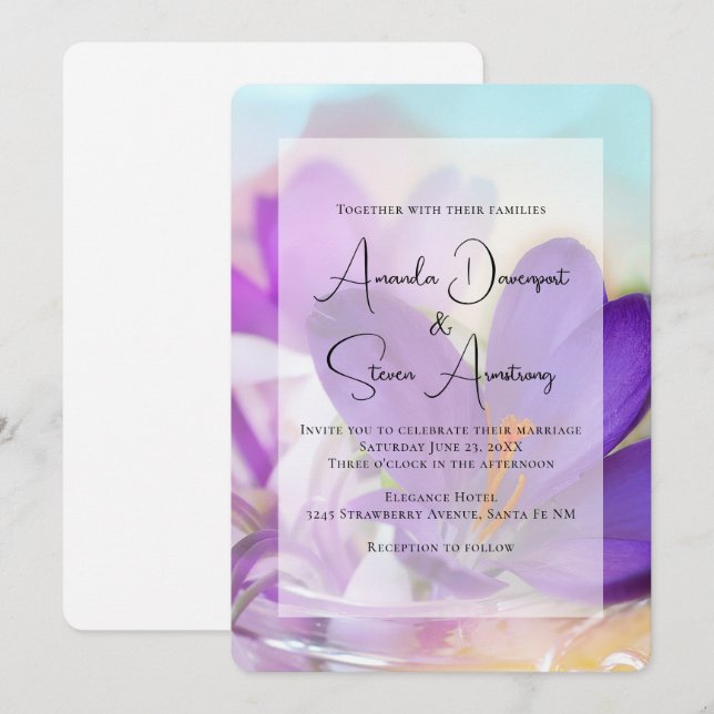 Photo of a Pretty Purple Spring Crocus Wedding Invitation (Front/Back)