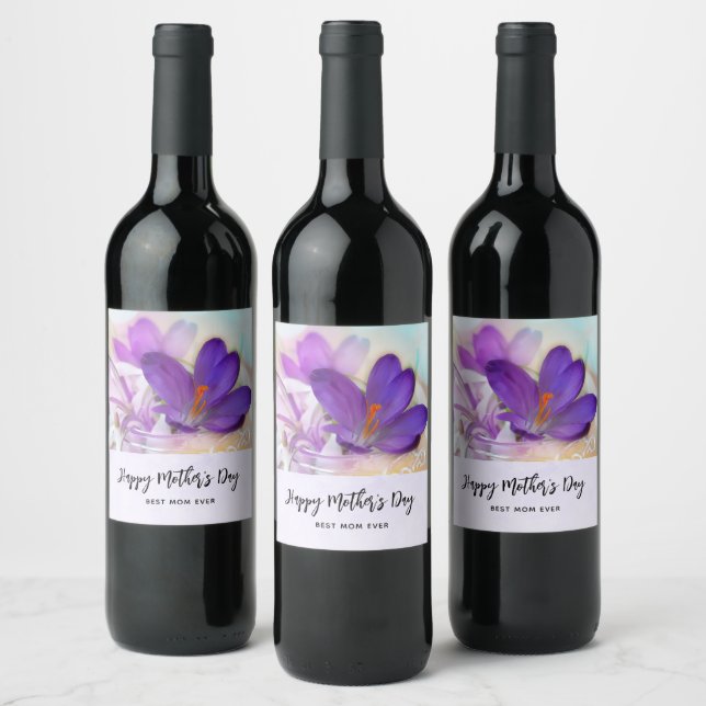 Photo of a Pretty Purple Spring Crocus Wine Label (Bottles)