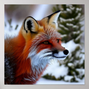 Photo of a Red Fox in the Snow Poster