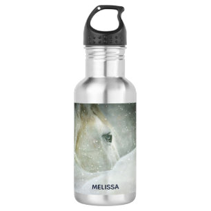 Photo of a White Horse and Bird in Winter 532 Ml Water Bottle