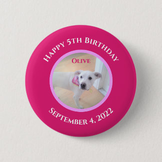 Photo of Adorable Puppy Dog Wearing Hot Pink Scarf 6 Cm Round Badge