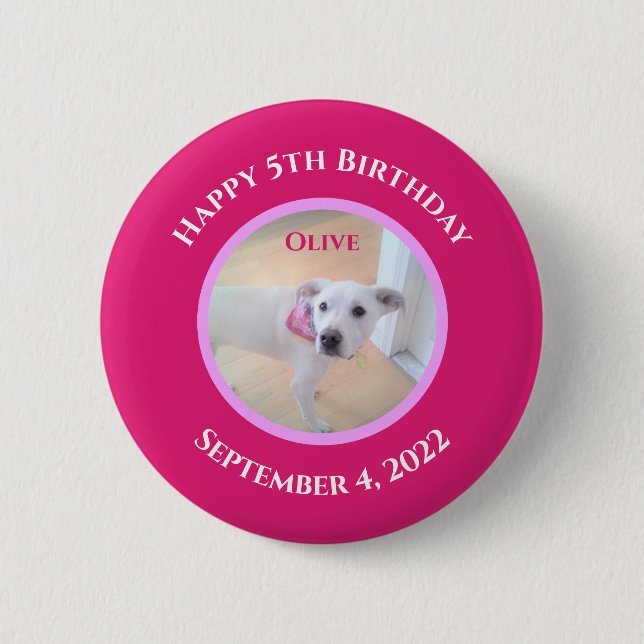 Photo of Adorable Puppy Dog Wearing Hot Pink Scarf 6 Cm Round Badge (Front)
