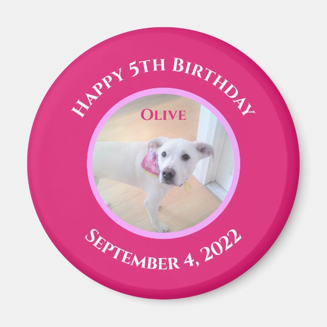 Photo of Adorable Puppy Dog Wearing Hot Pink Scarf Magnet (Front)