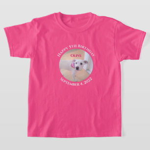 Photo of Adorable Puppy Dog Wearing Hot Pink Scarf T-Shirt