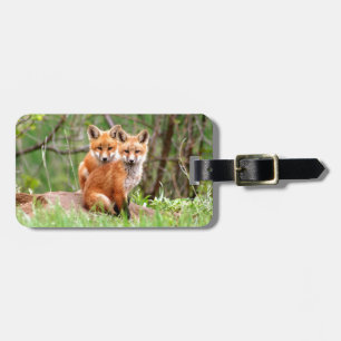 Photo of adorable red fox kits sitting together luggage tag