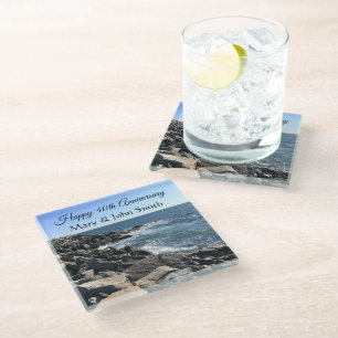 Photo of Atlantic Ocean Blue 40th Anniversary Brow Glass Coaster