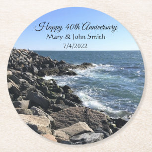 Photo of Atlantic Ocean Blue 40th Anniversary Roun Round Paper Coaster