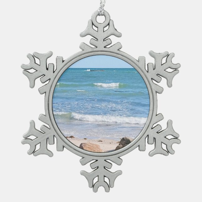 Photo of Atlantic Ocean Holiday Snowflake Pewter Christmas Ornament (Front)