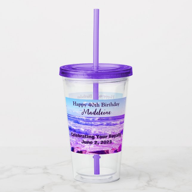 Photo of Atlantic Ocean Waves 40th Birthday Purple Acrylic Tumbler (Front)