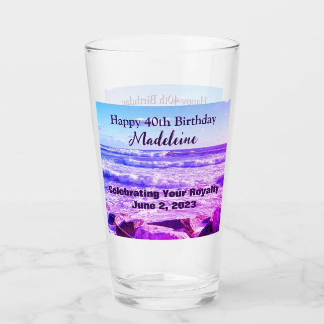Photo of Atlantic Ocean Waves 40th Birthday Purple Glass (Front)