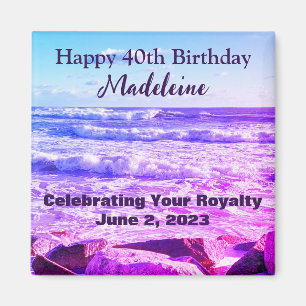Photo of Atlantic Ocean Waves 40th Birthday Purple Magnet