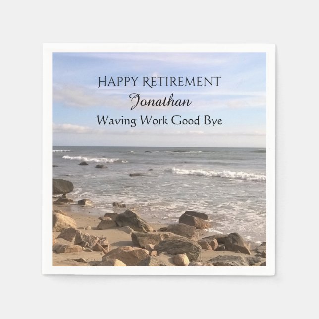 Photo of Atlantic Ocean Waves Happy Retirement Napkin (Front)