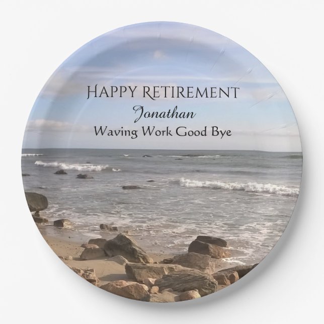 Photo of Atlantic Ocean Waves Happy Retirement Paper Plate (Front)
