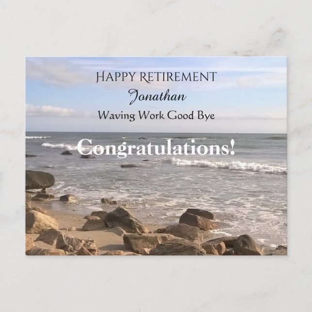 Photo of Atlantic Ocean Waves Happy Retirement Pos Postcard (Front)