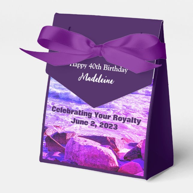 Photo of Atlantic Ocean Waves Purple 40th Birthday Favour Box (Front Side)