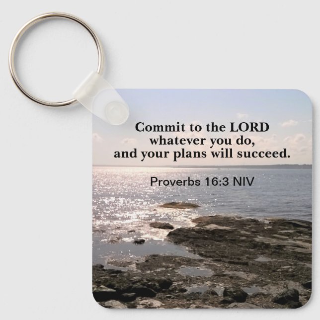 Photo of Atlantic Ocean With Bible Success Verse Key Ring (Front)