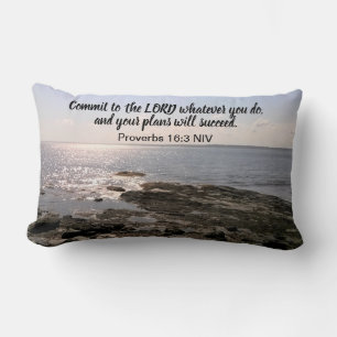 Photo of Atlantic Ocean With Bible Success Verse Lumbar Cushion