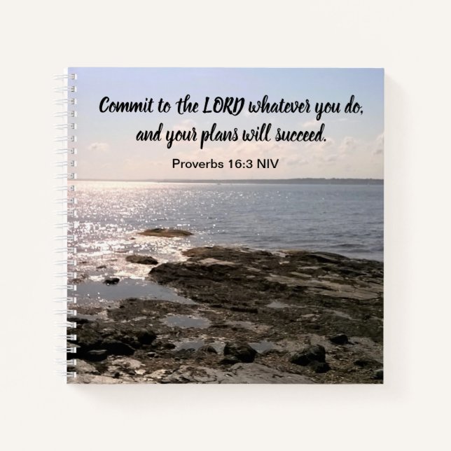 Photo of Atlantic Ocean With Bible Success Verse Notebook (Front)