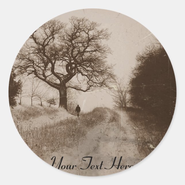 photo of atmospheric winter snow scene   classic round sticker (Front)