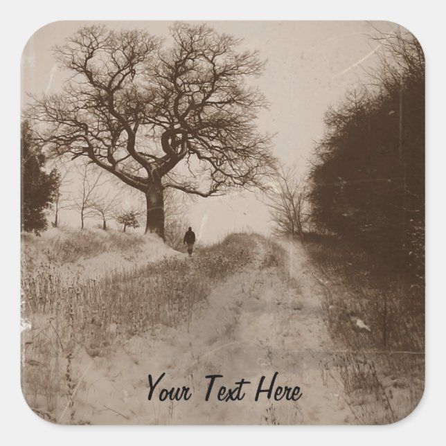 photo of atmospheric winter snow scene  square sticker (Front)