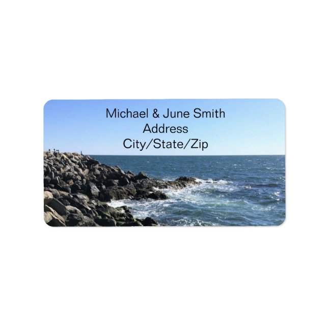 Photo of Beautiful Ocean Waves Against Rocky Shore Label (Front)