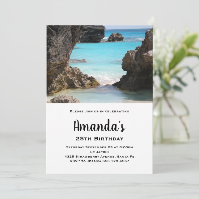 Photo of Bermuda Coast & Tropical Sea Birthday Invitation (Standing Front)