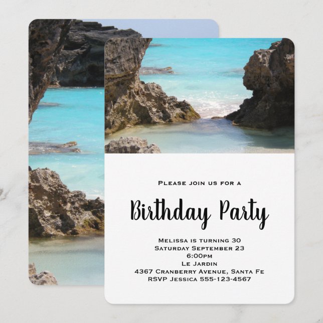 Photo of Bermuda Coast & Tropical Sea Birthday Invitation (Front/Back)